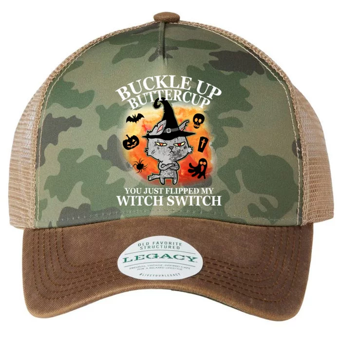 Buckle Up Buttercup You Just Flipped My Witch Switch Halloween Cat Legacy Tie Dye Trucker Hat