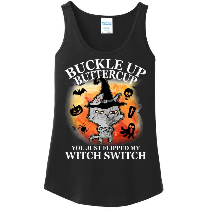 Buckle Up Buttercup You Just Flipped My Witch Switch Halloween Cat Ladies Essential Tank