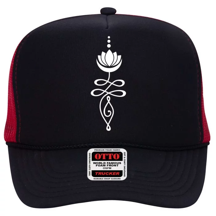 Buddhist Crescent Moon And Lotus Flower High Crown Mesh Trucker Hat