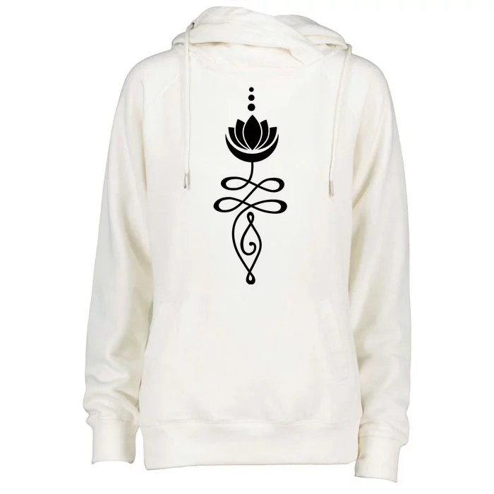 Buddhist Crescent Moon And Lotus Flower Womens Funnel Neck Pullover Hood