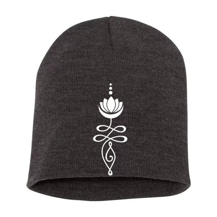 Buddhist Crescent Moon And Lotus Flower Short Acrylic Beanie