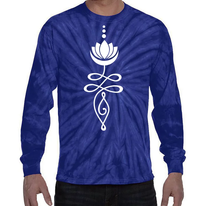 Buddhist Crescent Moon And Lotus Flower Tie-Dye Long Sleeve Shirt