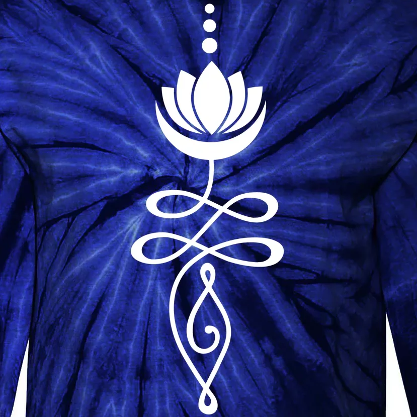 Buddhist Crescent Moon And Lotus Flower Tie-Dye Long Sleeve Shirt