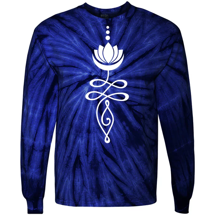 Buddhist Crescent Moon And Lotus Flower Tie-Dye Long Sleeve Shirt