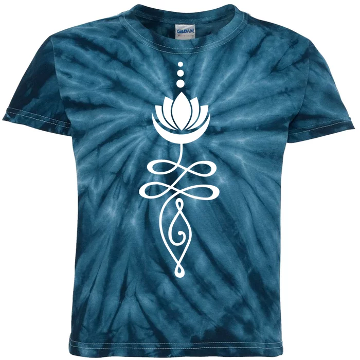 Buddhist Crescent Moon And Lotus Flower Kids Tie-Dye T-Shirt