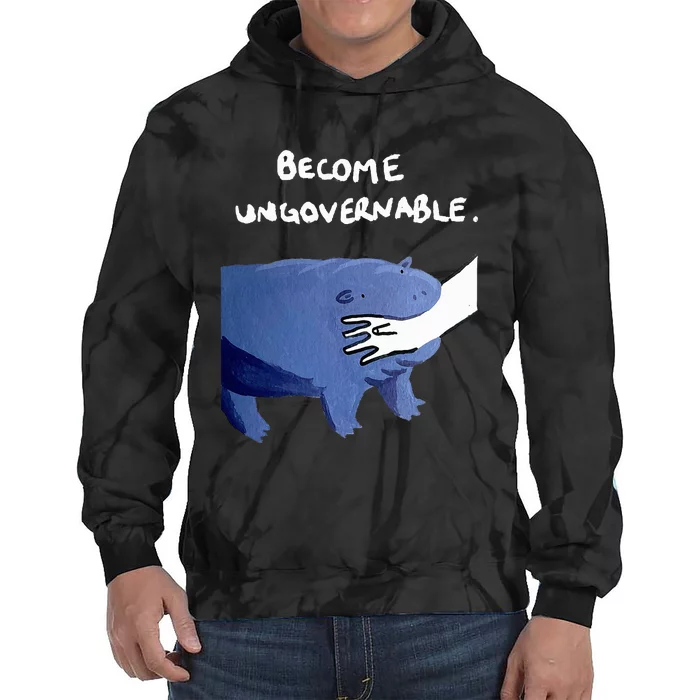 Become Ungovernable Funny Baby Hippo Moo Deng Funny Saying Tie Dye Hoodie