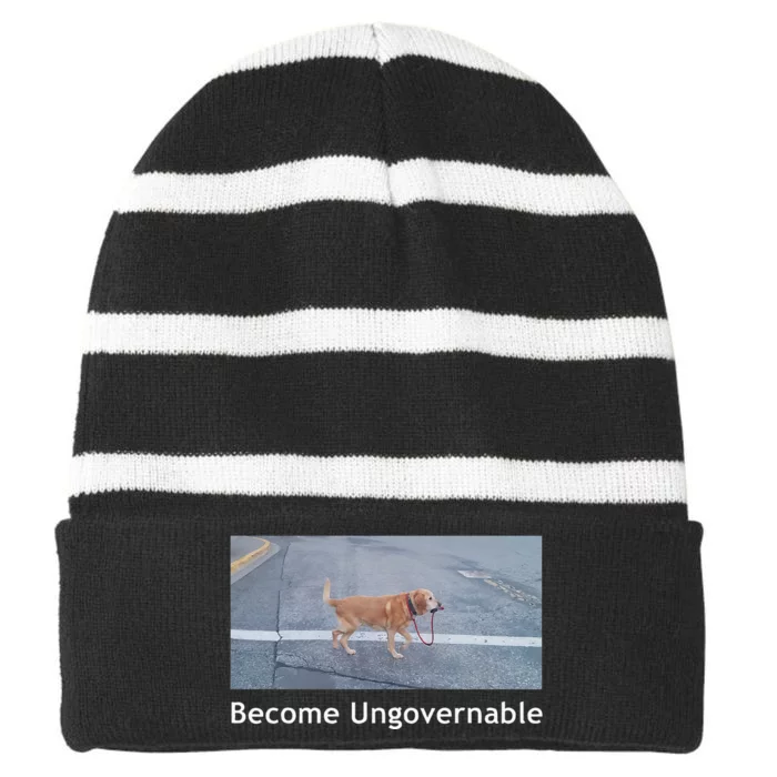 Become Ungovernable Funny Dog Meme Men Women Striped Beanie with Solid Band