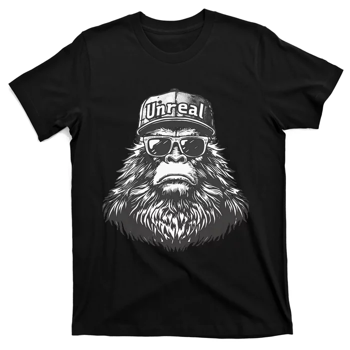 Bigfoot Unreal Funny Sasquatch Disguise Trucker Hat Shades T-Shirt