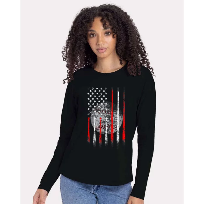 Baseball Usa Flag American Flag Patriotic 4th Of July Womens Cotton Relaxed Long Sleeve T-Shirt