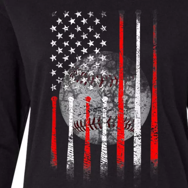 Baseball Usa Flag American Flag Patriotic 4th Of July Womens Cotton Relaxed Long Sleeve T-Shirt