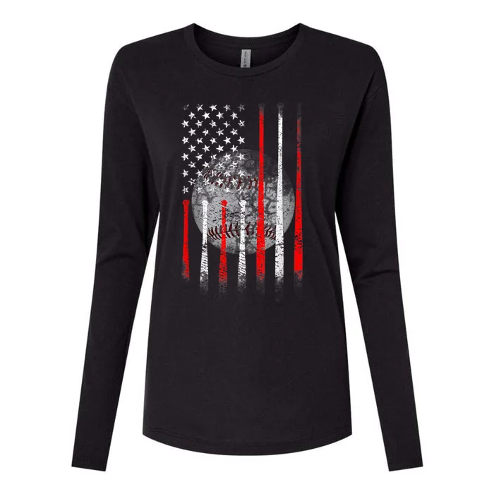 Baseball Usa Flag American Flag Patriotic 4th Of July Womens Cotton Relaxed Long Sleeve T-Shirt