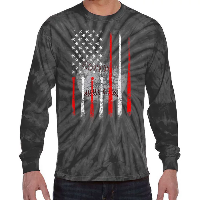 Baseball Usa Flag American Flag Patriotic 4th Of July Tie-Dye Long Sleeve Shirt