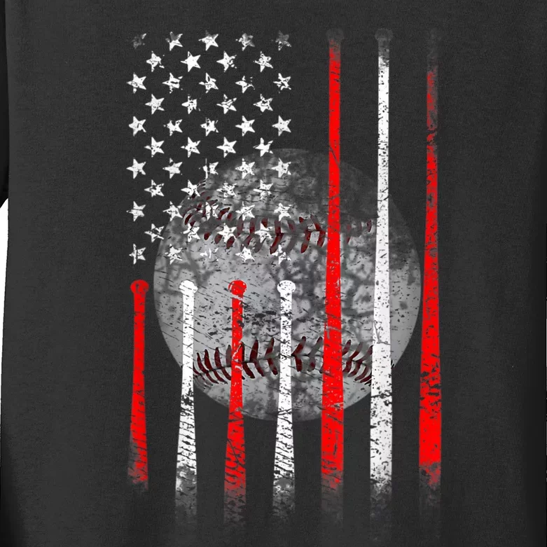 Baseball Usa Flag American Flag Patriotic 4th Of July Kids Long Sleeve Shirt