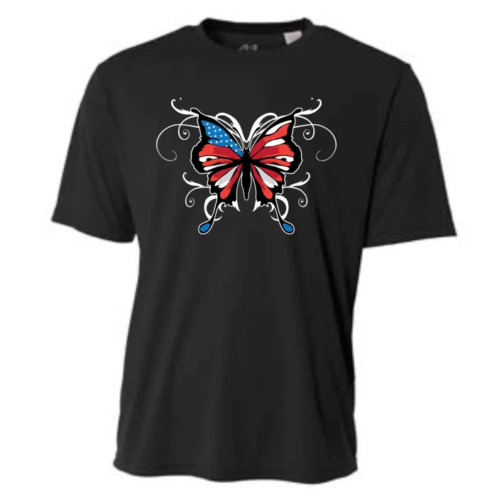 Butterfly Usa Flag Cute 4th Of July Funny American Gift Cooling Performance Crew T-Shirt