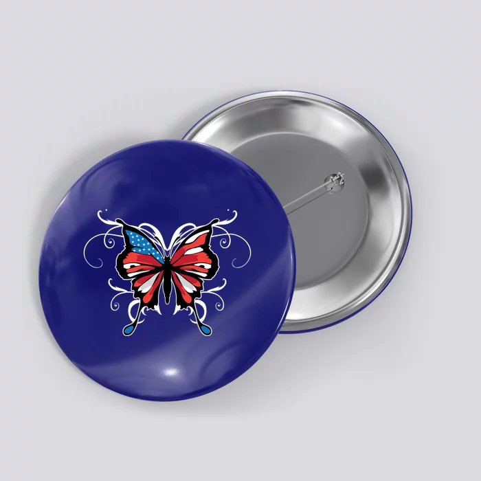 Butterfly Usa Flag Cute 4th Of July Funny American Gift Button