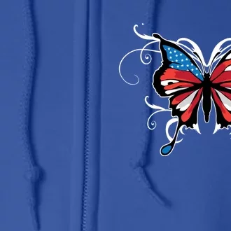 Butterfly Usa Flag Cute 4th Of July Funny American Gift Full Zip Hoodie