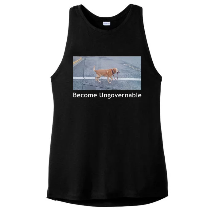 Become Ungovernable Funny Dog Meme Ladies Tri-Blend Wicking Tank