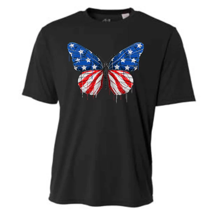 Butterfly Usa Flag 4th Of July Us Gift Cooling Performance Crew T-Shirt