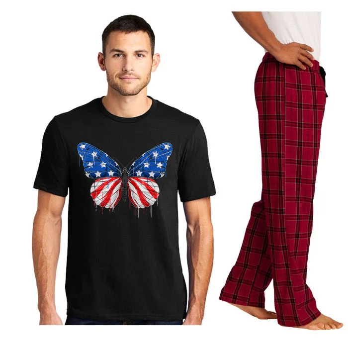 Butterfly Usa Flag 4th Of July Us Gift Pajama Set