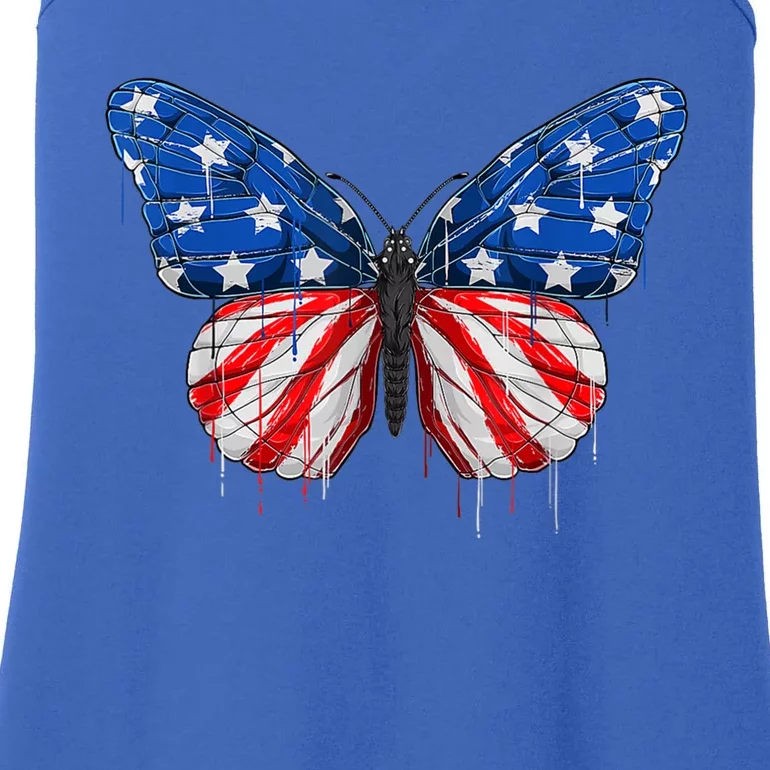 Butterfly Usa Flag 4th Of July Us Gift Ladies Essential Tank