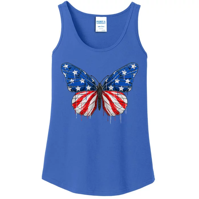 Butterfly Usa Flag 4th Of July Us Gift Ladies Essential Tank