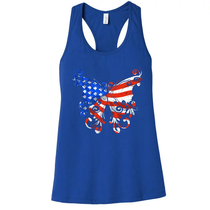 Butterfly Usa Flag Cute 4th Of July Funny American Gift Women's Racerback Tank