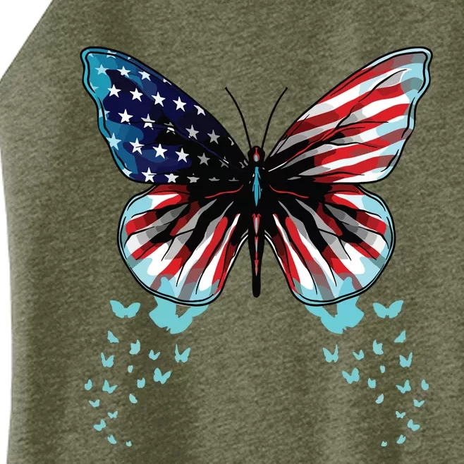 Butterfly USA Flag Cute 4th Of July Funny American Women’s Perfect Tri Rocker Tank