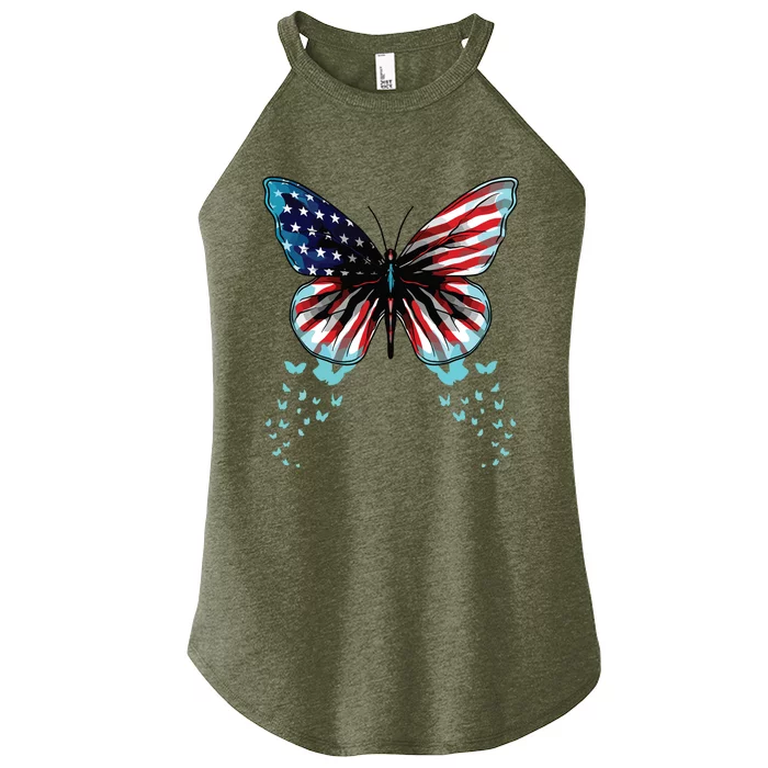 Butterfly USA Flag Cute 4th Of July Funny American Women’s Perfect Tri Rocker Tank