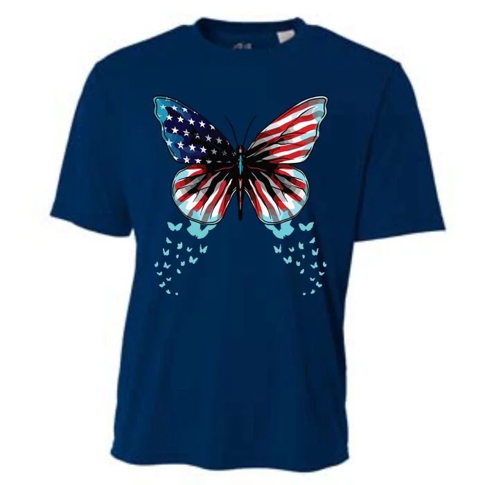 Butterfly USA Flag Cute 4th Of July Funny American Cooling Performance Crew T-Shirt