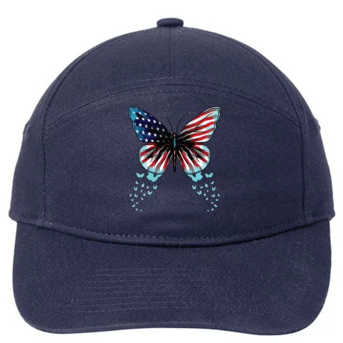 Butterfly USA Flag Cute 4th Of July Funny American 7-Panel Snapback Hat