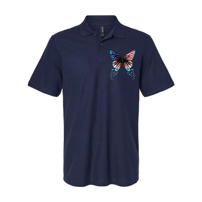 Butterfly USA Flag Cute 4th Of July Funny American Softstyle Adult Sport Polo