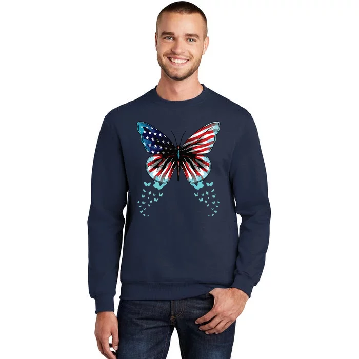 Butterfly USA Flag Cute 4th Of July Funny American Tall Sweatshirt