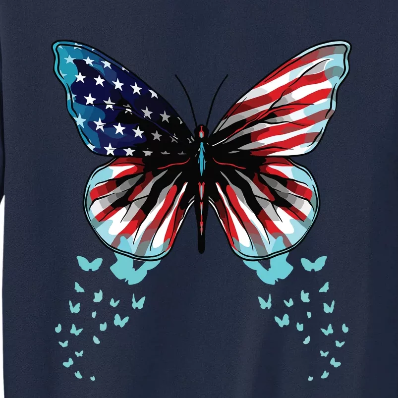 Butterfly USA Flag Cute 4th Of July Funny American Tall Sweatshirt