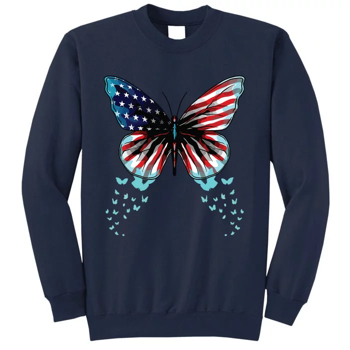 Butterfly USA Flag Cute 4th Of July Funny American Tall Sweatshirt