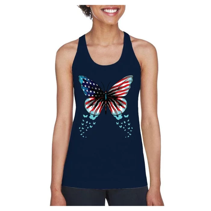 Butterfly USA Flag Cute 4th Of July Funny American Women's Racerback Tank