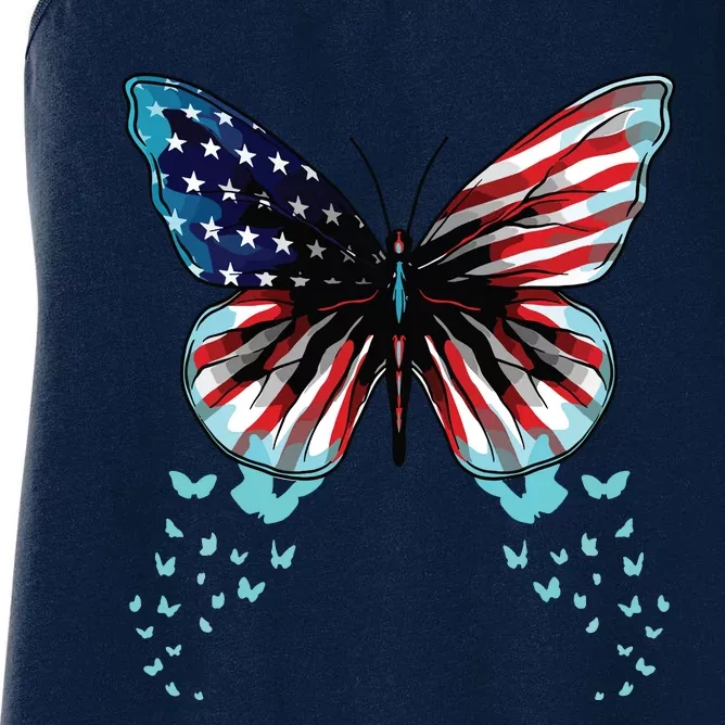 Butterfly USA Flag Cute 4th Of July Funny American Women's Racerback Tank