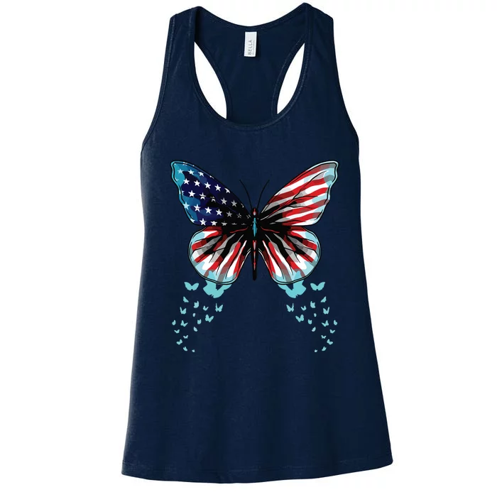 Butterfly USA Flag Cute 4th Of July Funny American Women's Racerback Tank