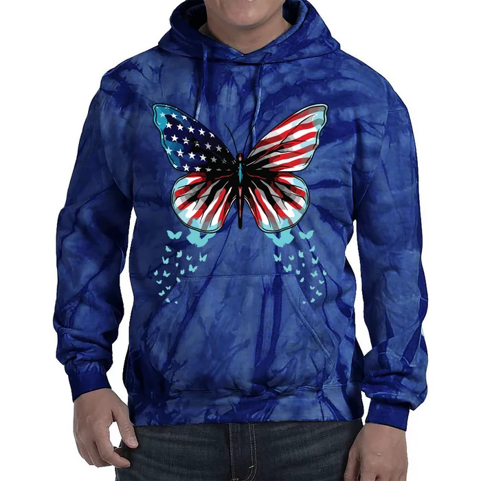 Butterfly USA Flag Cute 4th Of July Funny American Tie Dye Hoodie