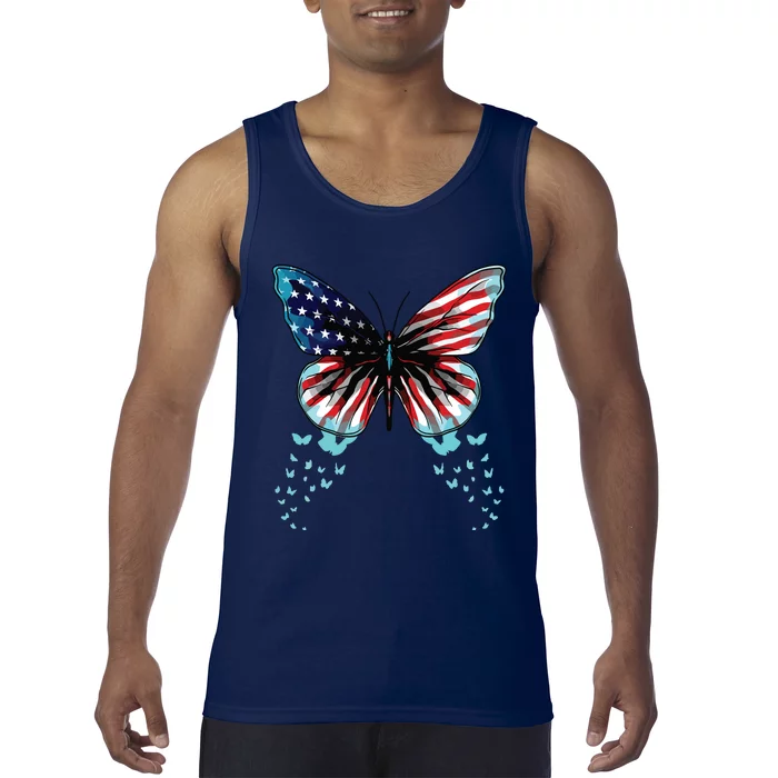 Butterfly USA Flag Cute 4th Of July Funny American Tank Top