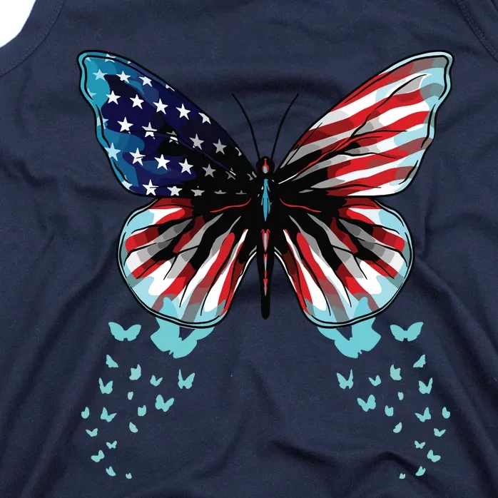 Butterfly USA Flag Cute 4th Of July Funny American Tank Top