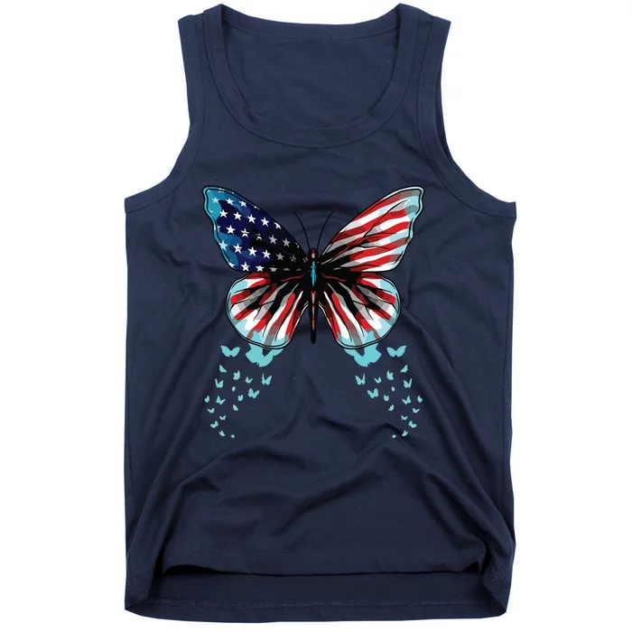 Butterfly USA Flag Cute 4th Of July Funny American Tank Top