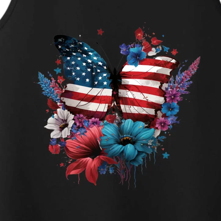 Butterfly Usa Flag Cute 4th July Butterfly Tee American Flag Funny Gift Performance Tank