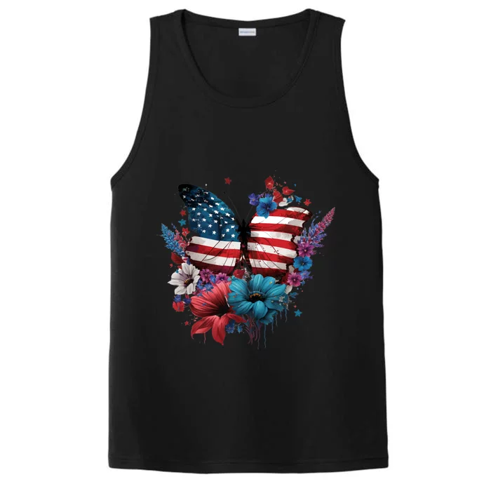 Butterfly Usa Flag Cute 4th July Butterfly Tee American Flag Funny Gift Performance Tank