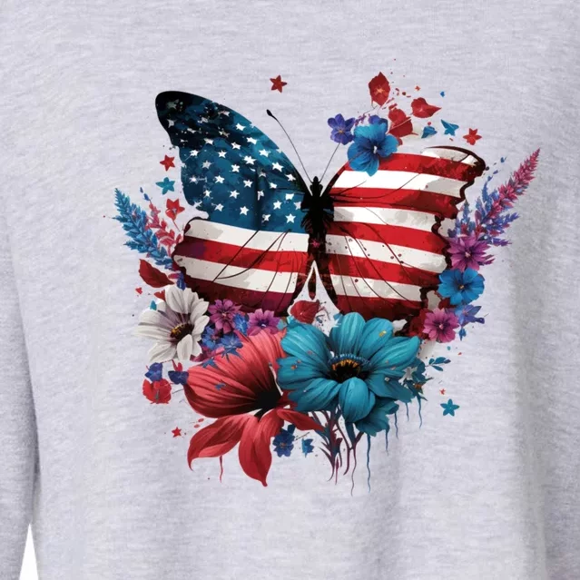 Butterfly Usa Flag Cute 4th July Butterfly Tee American Flag Funny Gift Cropped Pullover Crew