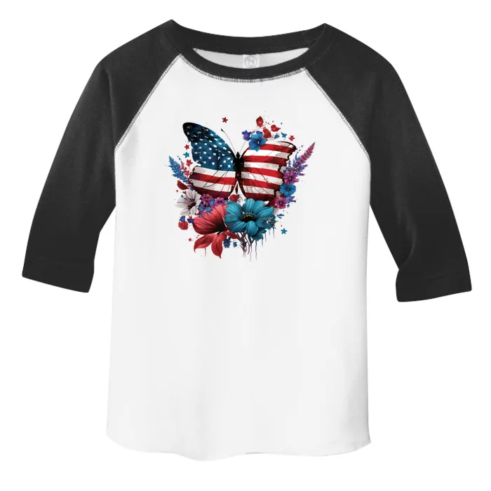 Butterfly Usa Flag Cute 4th July Butterfly Tee American Flag Funny Gift Toddler Fine Jersey T-Shirt