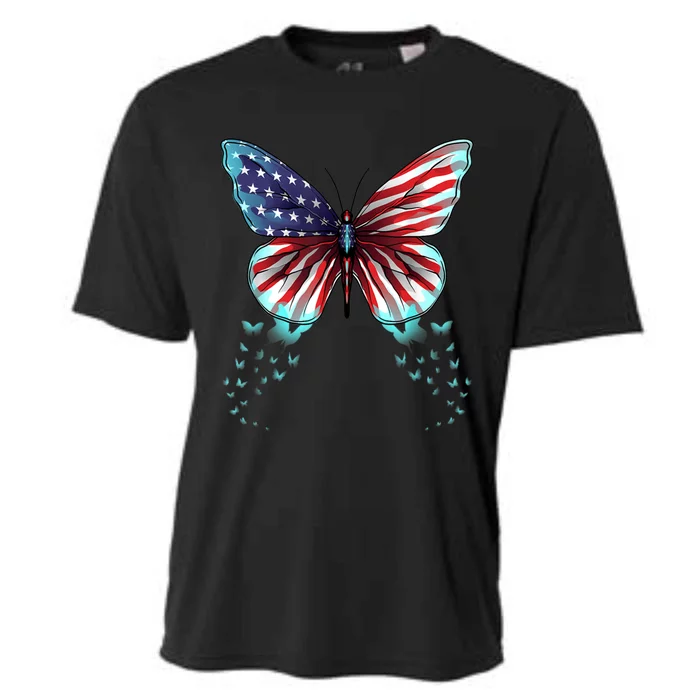 Butterfly Usa Flag Cute 4th Of July Funny American Gift Cooling Performance Crew T-Shirt