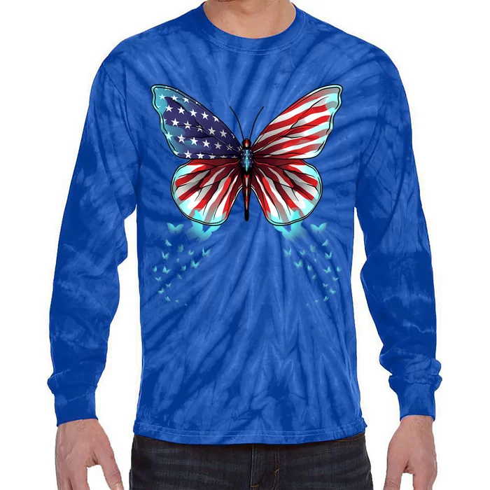 Butterfly Usa Flag Cute 4th Of July Funny American Gift Tie-Dye Long Sleeve Shirt