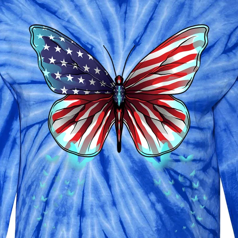 Butterfly Usa Flag Cute 4th Of July Funny American Gift Tie-Dye Long Sleeve Shirt