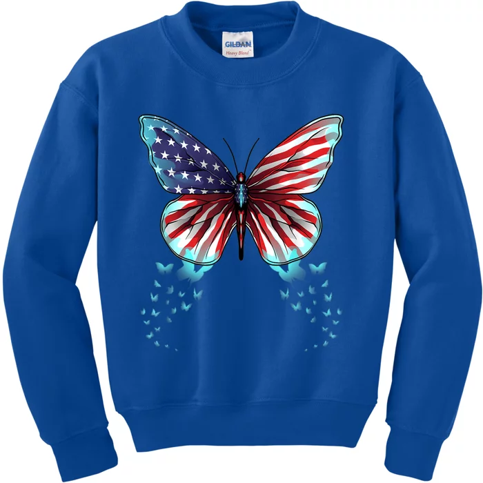 Butterfly Usa Flag Cute 4th Of July Funny American Gift Kids Sweatshirt