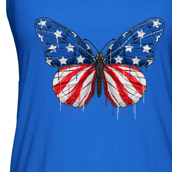 Butterfly Usa Flag Happy 4th Of July Independence Day Meaningful Gift Ladies Essential Flowy Tank